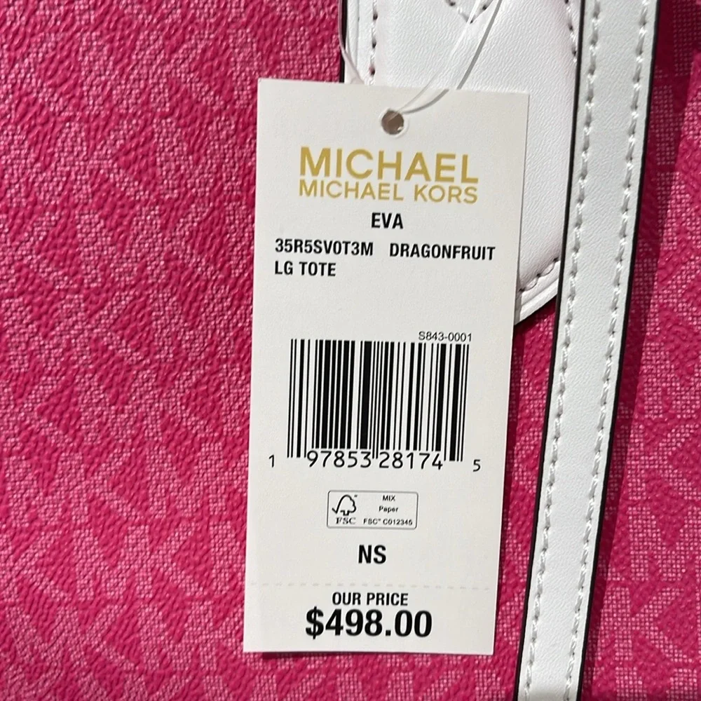 Michael Kors Eva Large Signature Logo Stripe Shoulder Tote Bag Dragonfruit 
NWT - Picture 10 of 16